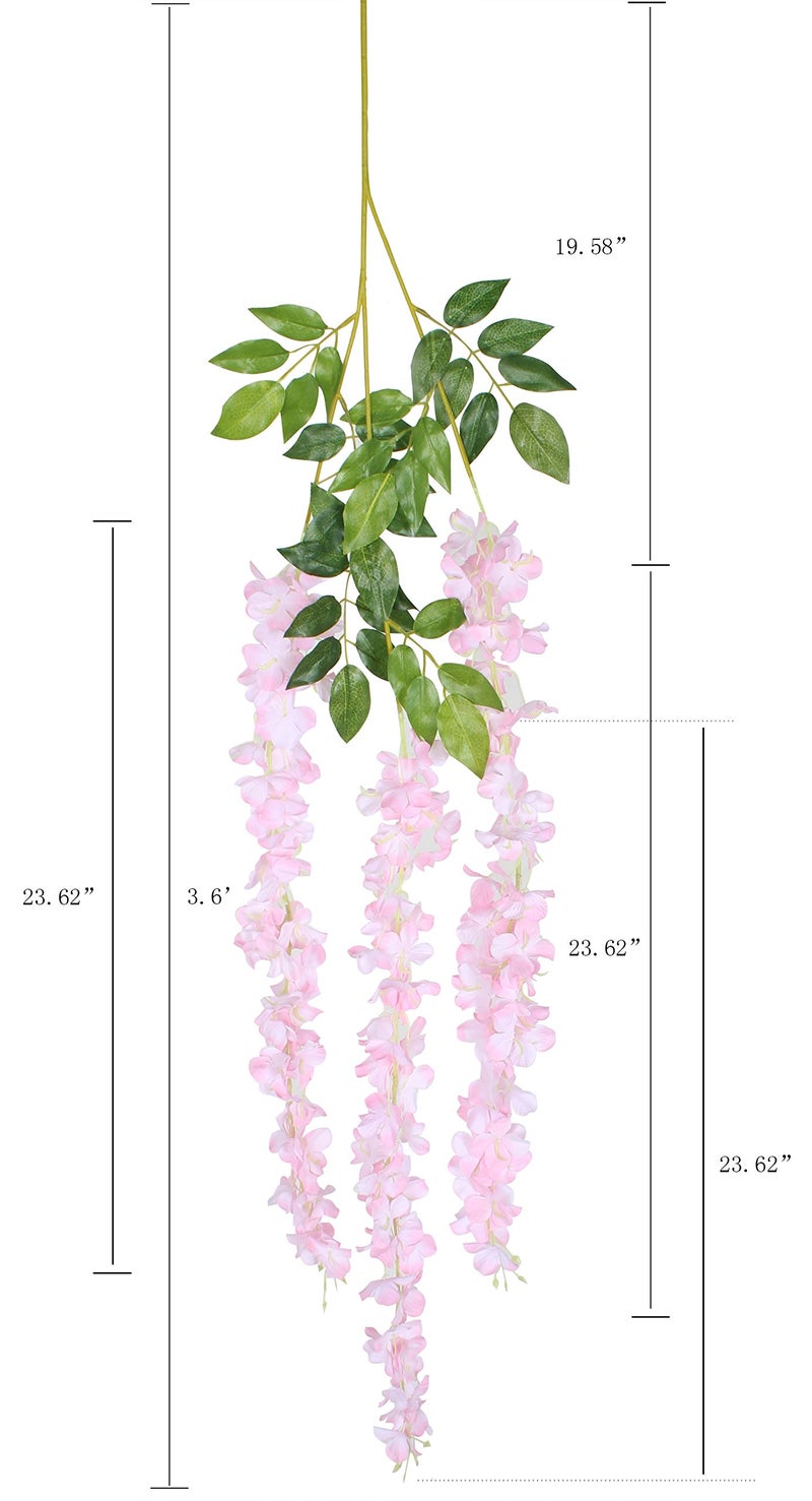 Duovlo 12 Piece Artificial Silk Wisteria Vine 3.6 Feet Ratta Hanging Flower Garland String Home Party Wedding Decor (Light Pink) - Image 2